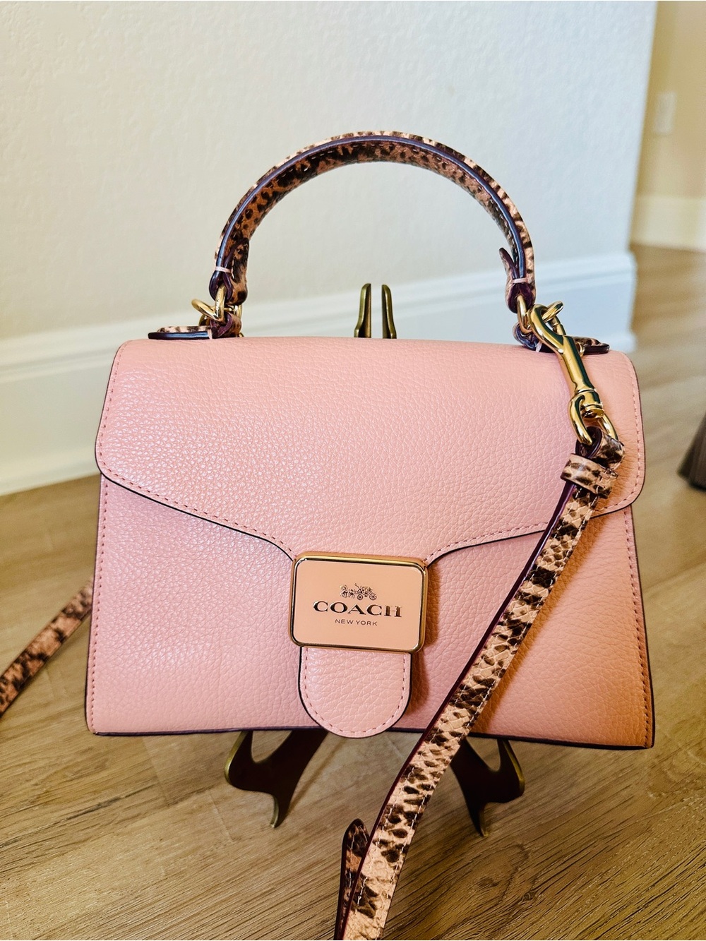 Coach Pepper Satchel in Blush Pink with Python-Print Accents | Style C6780